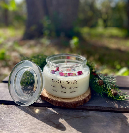 Hand Made Soy Candle with Floral Pieces